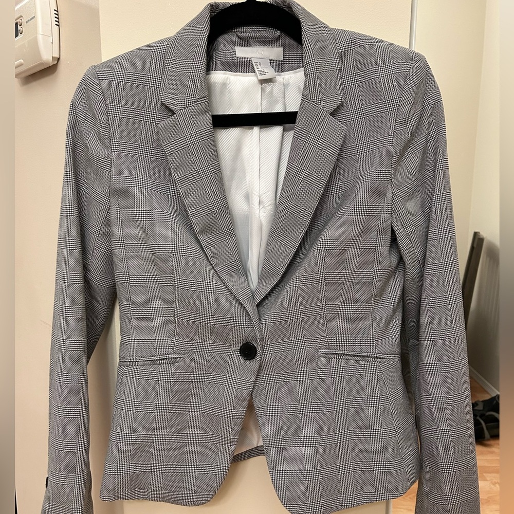 H&M Black and White Plaid Blazer